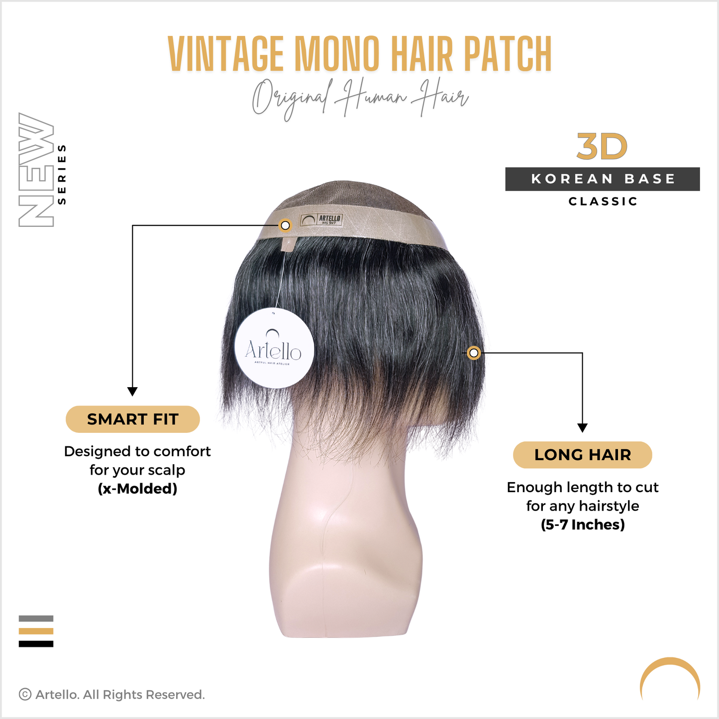 Artello® VINTAGE MONO Smart Hair Patch for Men (Colour: 20% Gray : 80% Black)
