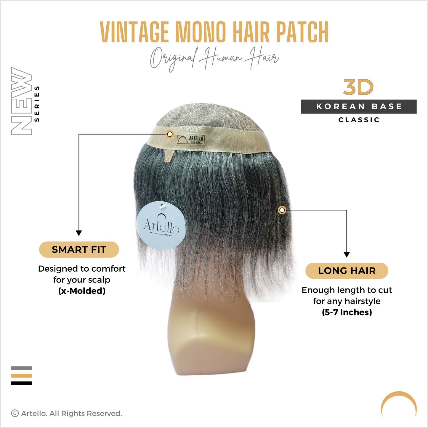 Artello® VINTAGE MONO Smart Hair Patch for Men (Colour: 70% Gray : 30% Black)