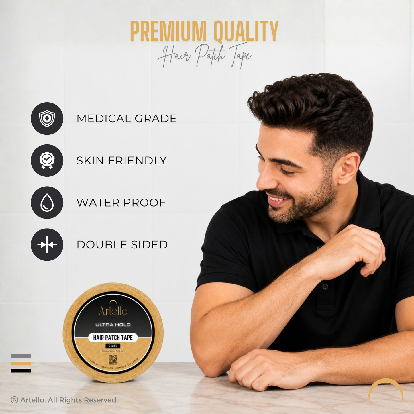 Artello® Ultra Hold HAIR PATCH TAPE for Men, Double-Sided Cotton-Cloth Tape