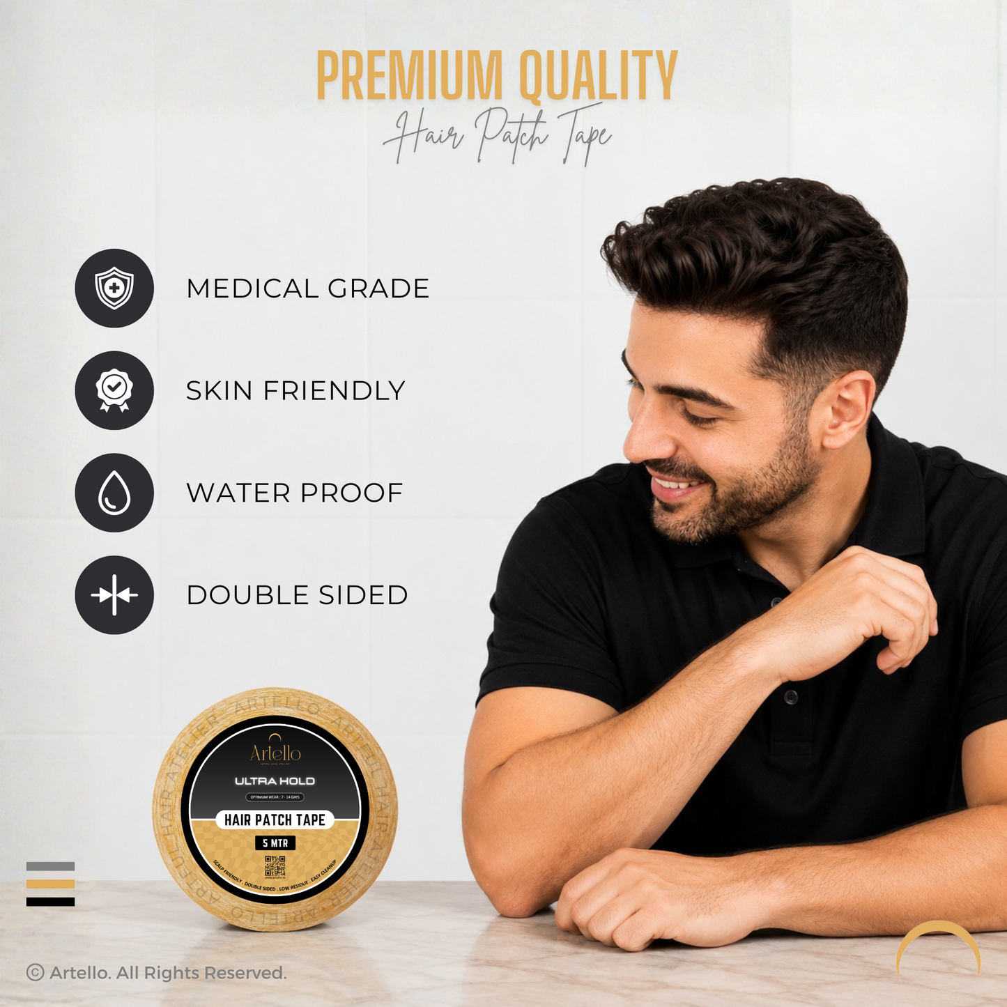Artello® Ultra Hold HAIR PATCH TAPE for Men, Double-Sided Cotton-Cloth Tape