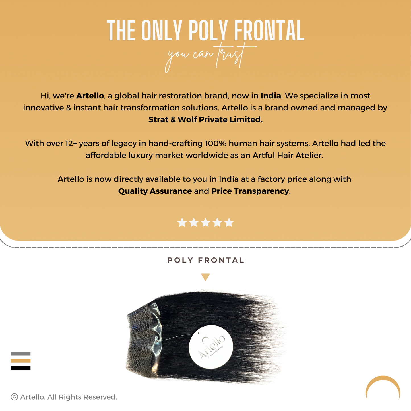 Artello POLY FRONTAL Cover Up Hair Patch for Men and Women for Receding Hairline