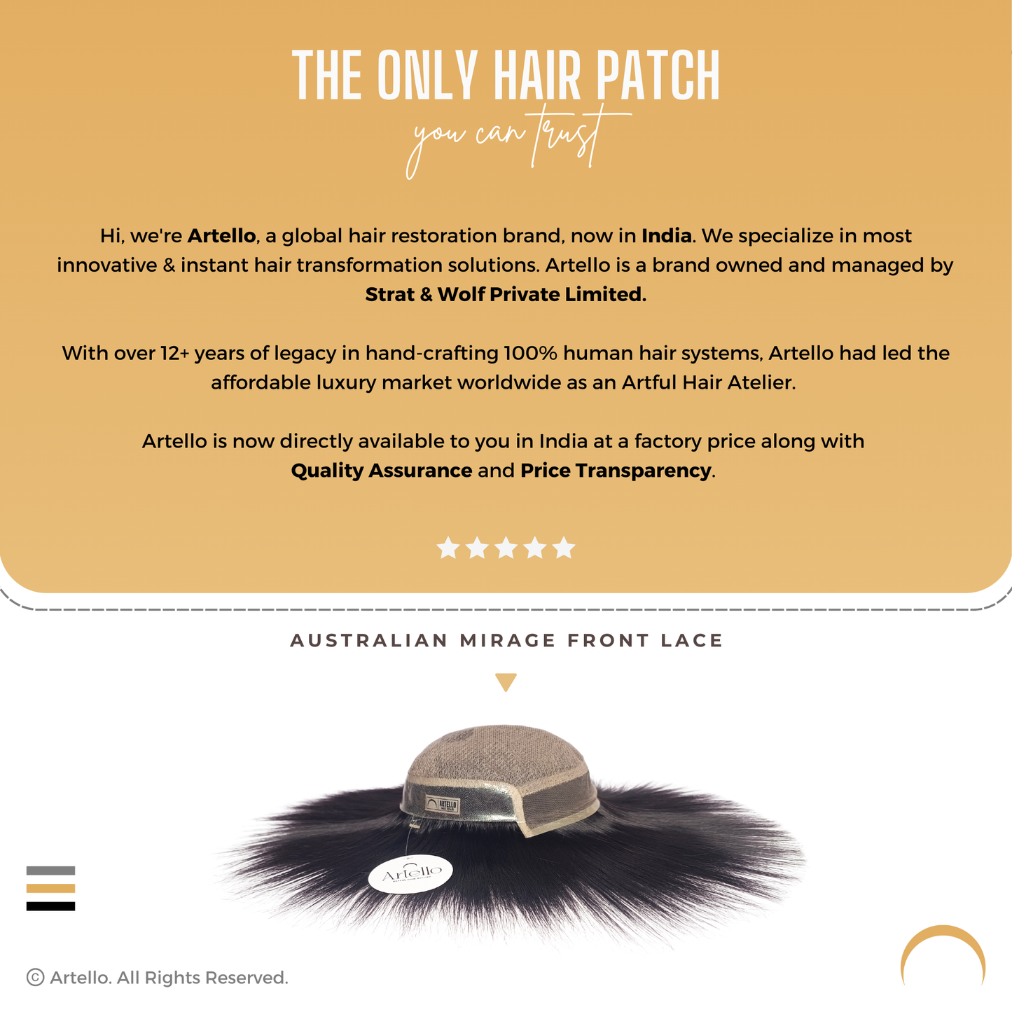 Artello AUSTRALIAN MIRAGE FRONT LACE Hair Patch for Men