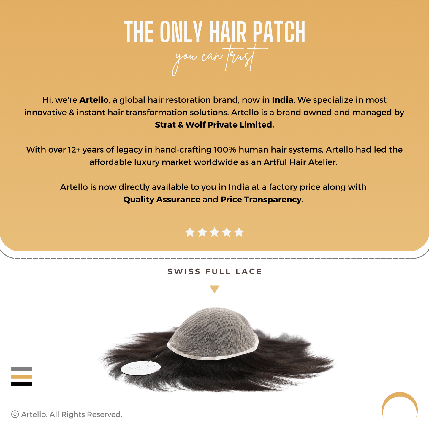 Artello SWISS FULL LACE Hair Patch for Men