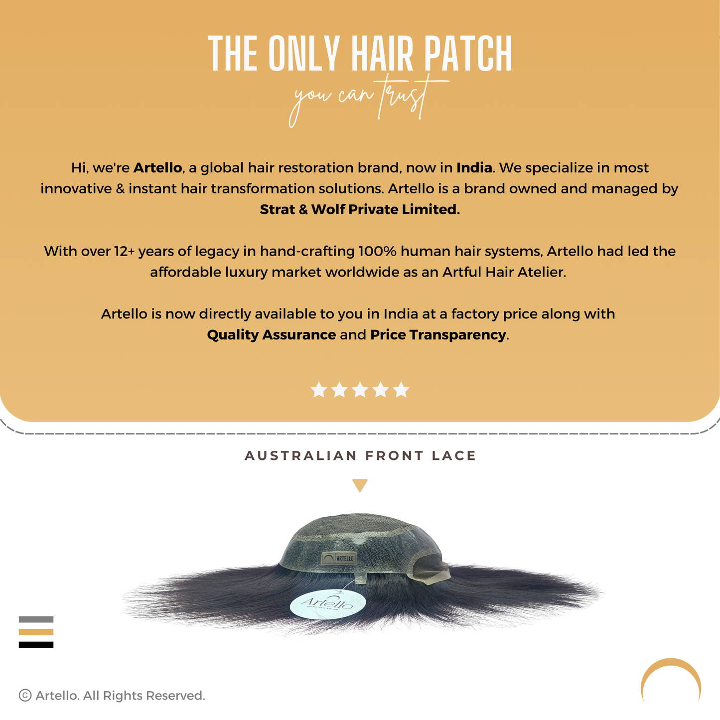 Artello AUSTRALIAN FRONT LACE Hair Patch for Men