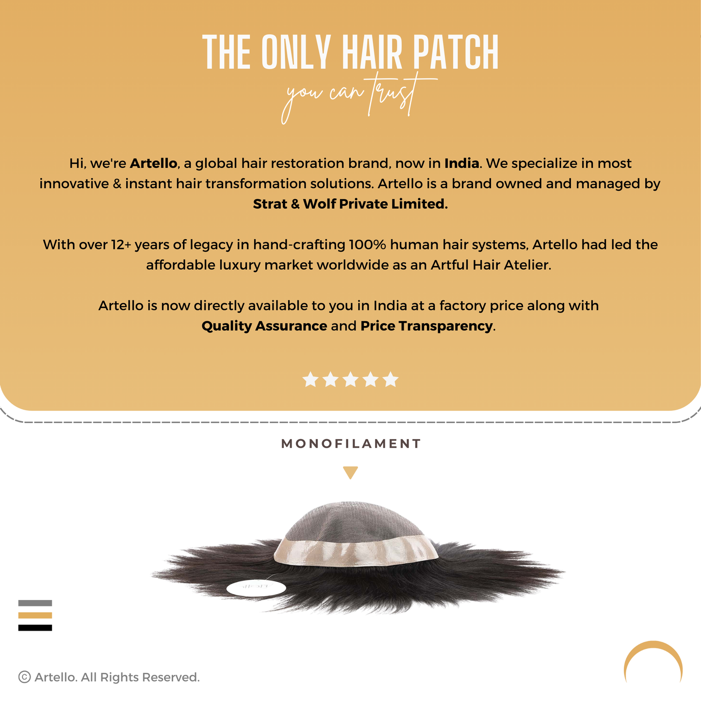 Artello MONOFILAMENT Smart Hair Patch for Men