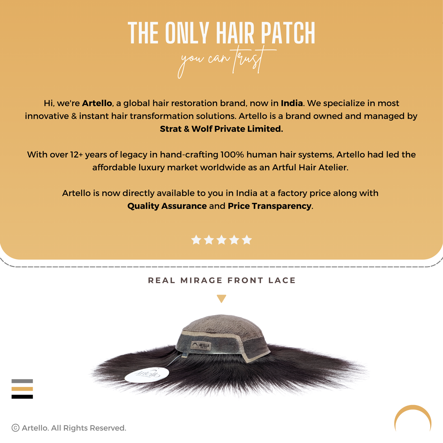 Artello REAL MIRAGE FRONT LACE Hair Patch for Men
