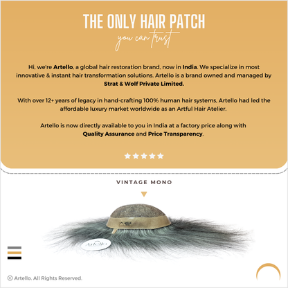 Artello® VINTAGE MONO Smart Hair Patch for Men (Colour: 70% Gray : 30% Black)