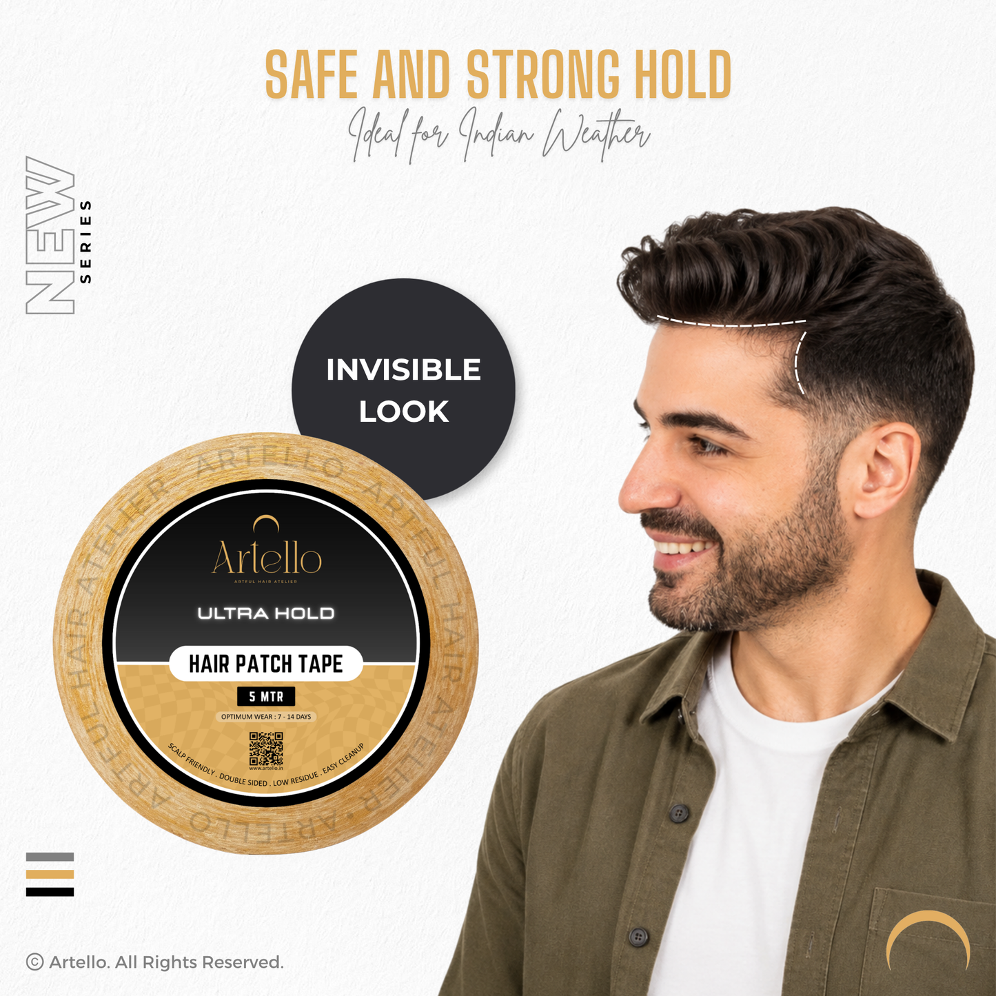 Artello® Ultra Hold HAIR PATCH TAPE for Men, Double-Sided Cotton-Cloth Tape