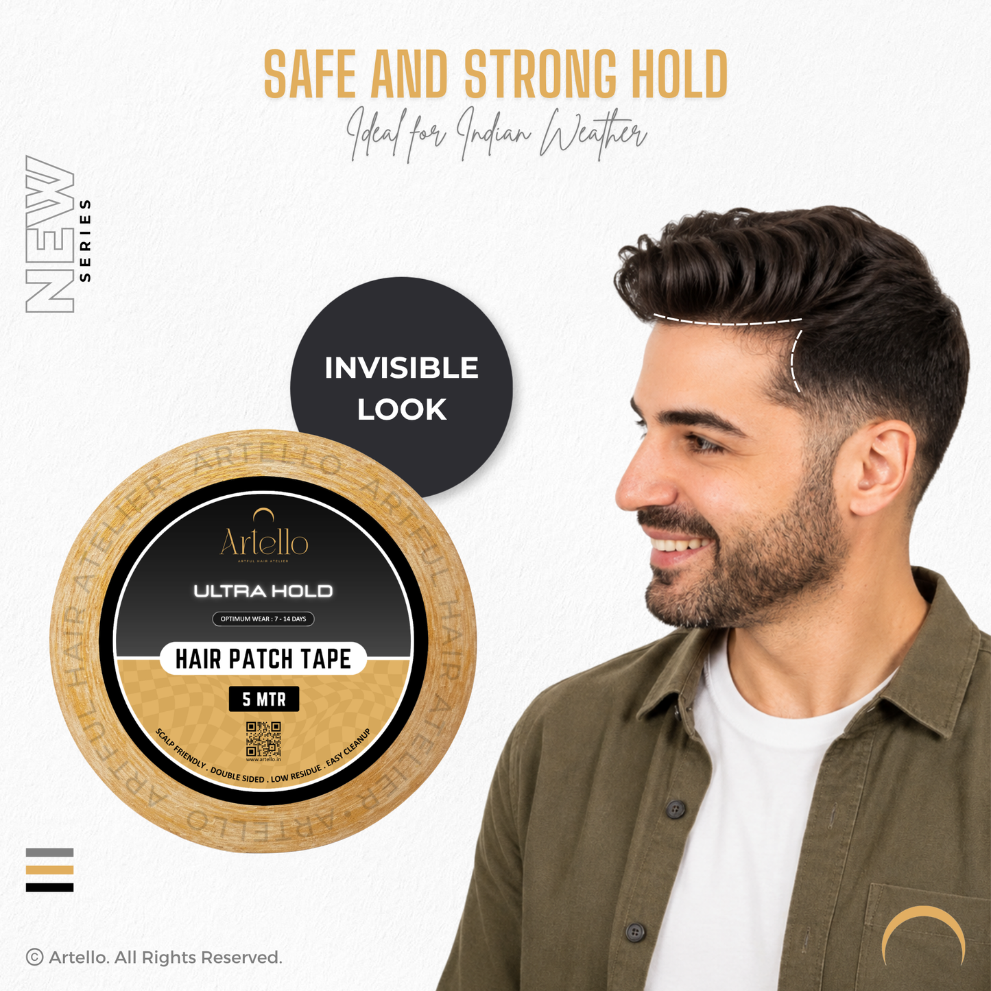 Artello® Ultra Hold HAIR PATCH TAPE for Men, Double-Sided Cotton-Cloth Tape