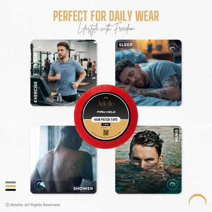 Artello® Firm Hold HAIR PATCH TAPE for Men, Double-Sided Transparent Poly Tape