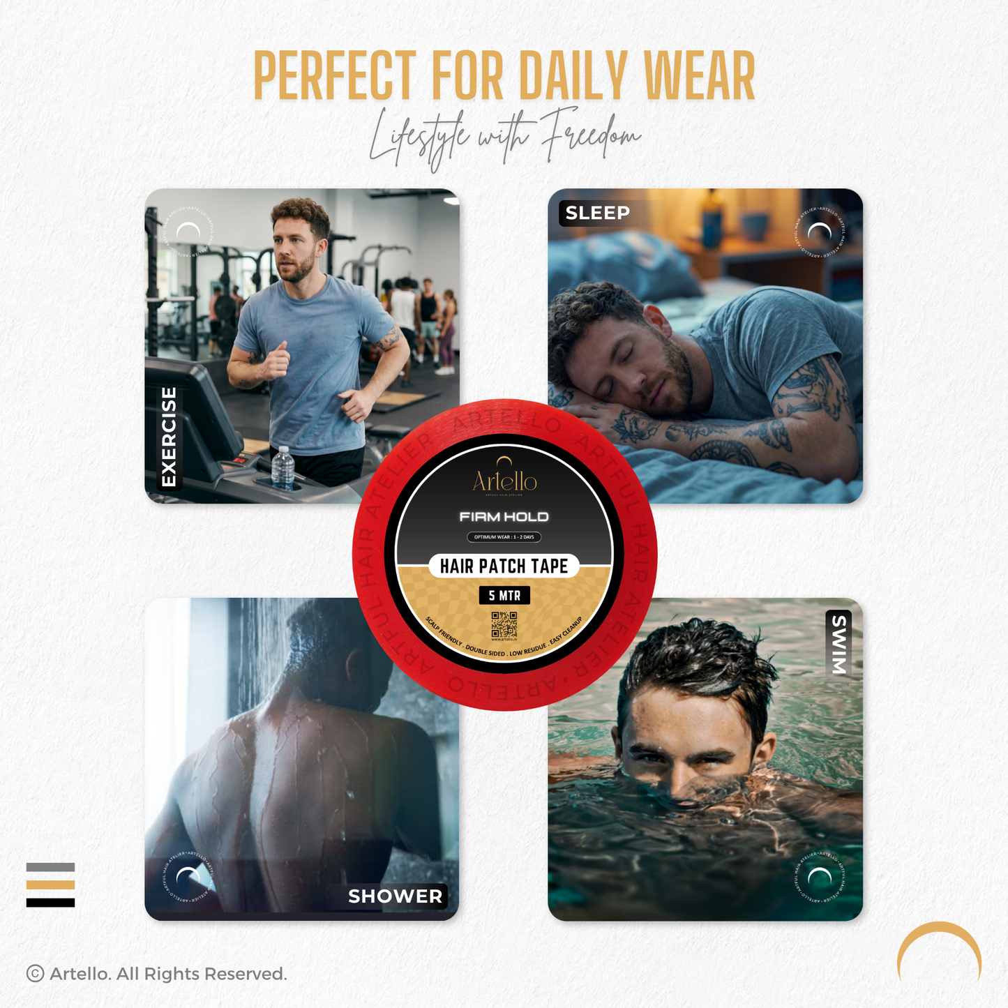 Artello® Firm Hold HAIR PATCH TAPE for Men, Double-Sided Transparent Poly Tape