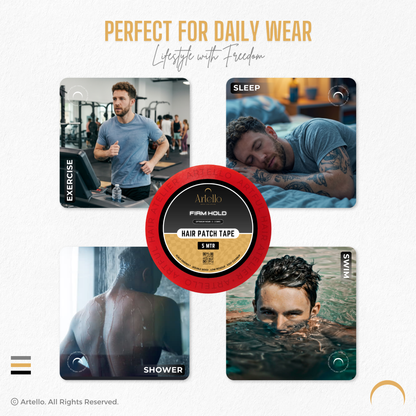 Artello® Firm Hold HAIR PATCH TAPE for Men, Double-Sided Transparent Poly Tape