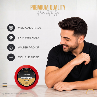 Artello® Firm Hold HAIR PATCH TAPE for Men, Double-Sided Transparent Poly Tape