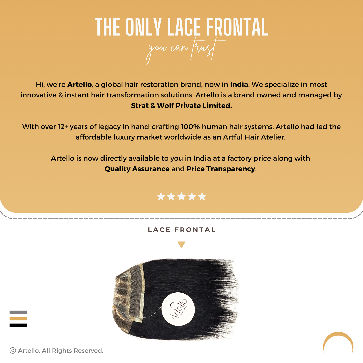 Artello LACE FRONTAL Unisex Hairline Cover Up Hair Patch for Receding Frontline