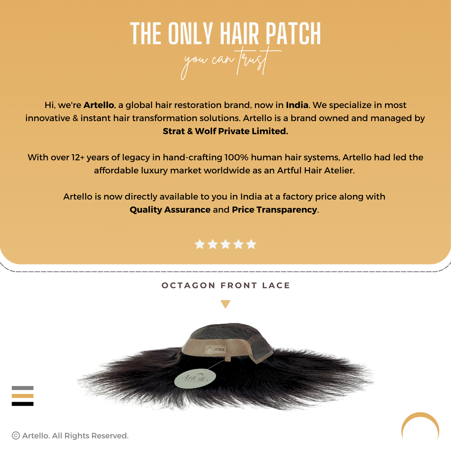 Artello OCTAGON FRONT LACE Hair Patch for Men