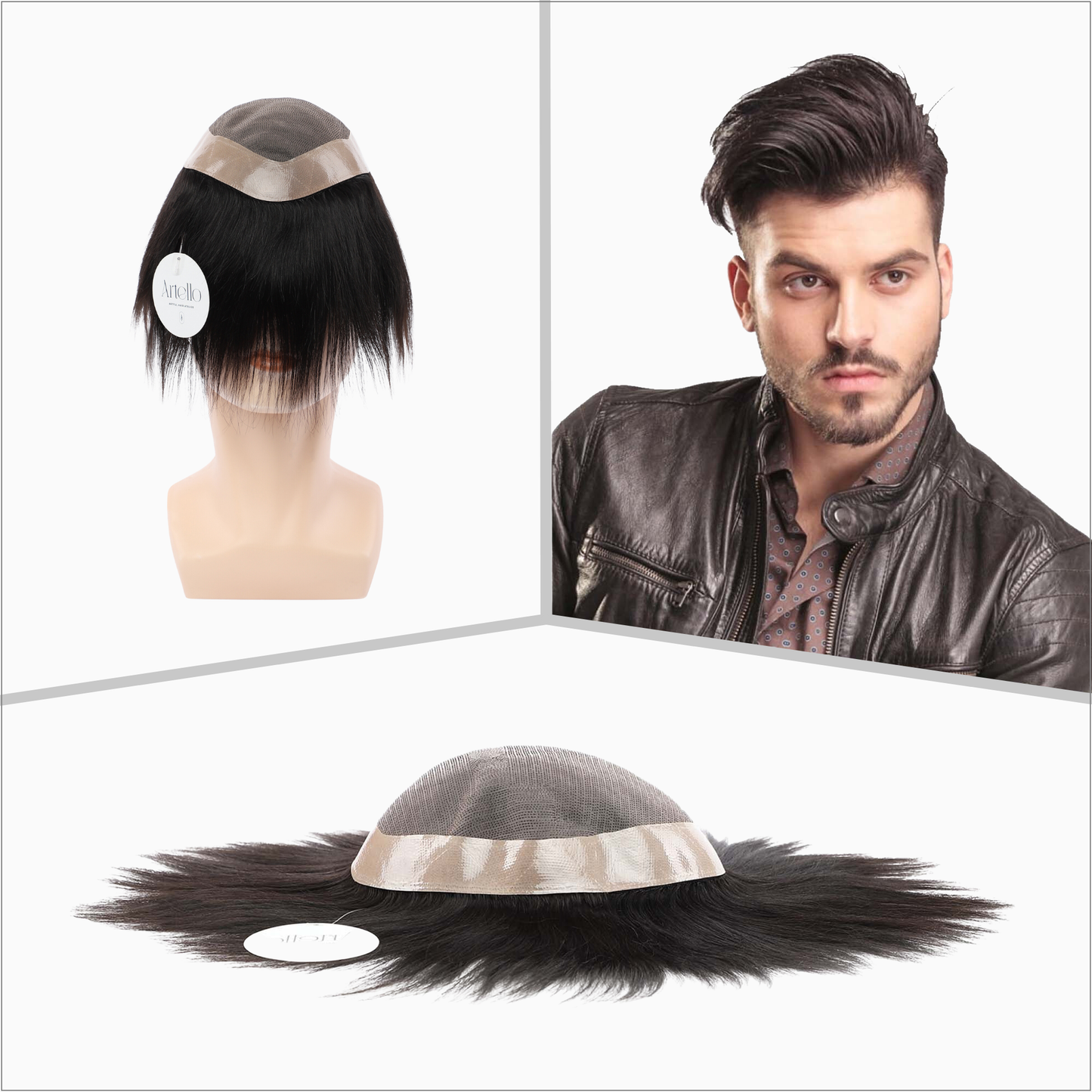 Mono Full Hair Wig for Men, Elastic Cap for Men