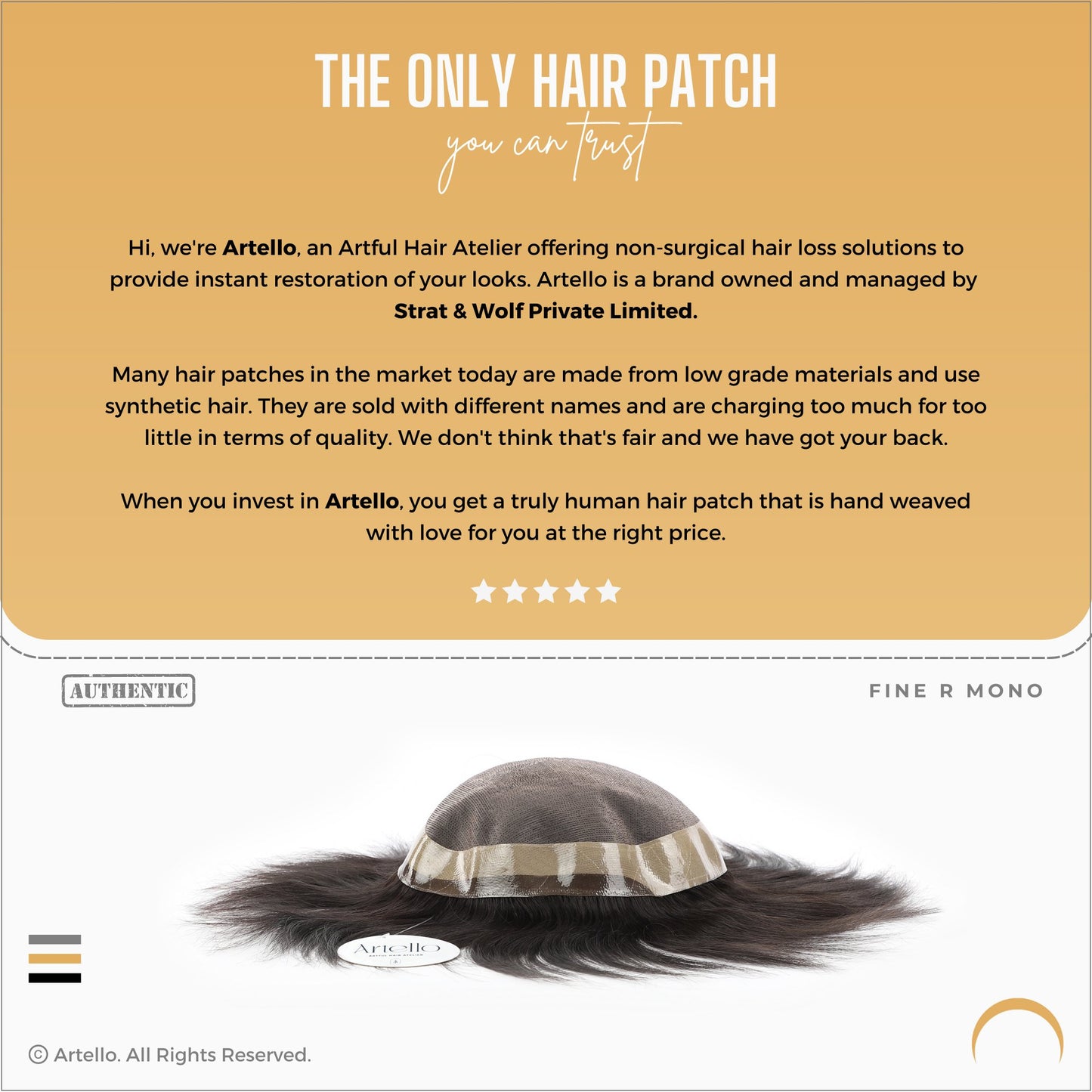 Artello® FINE R MONO Smart Hair Patch for Men - ArtelloHair Patch
